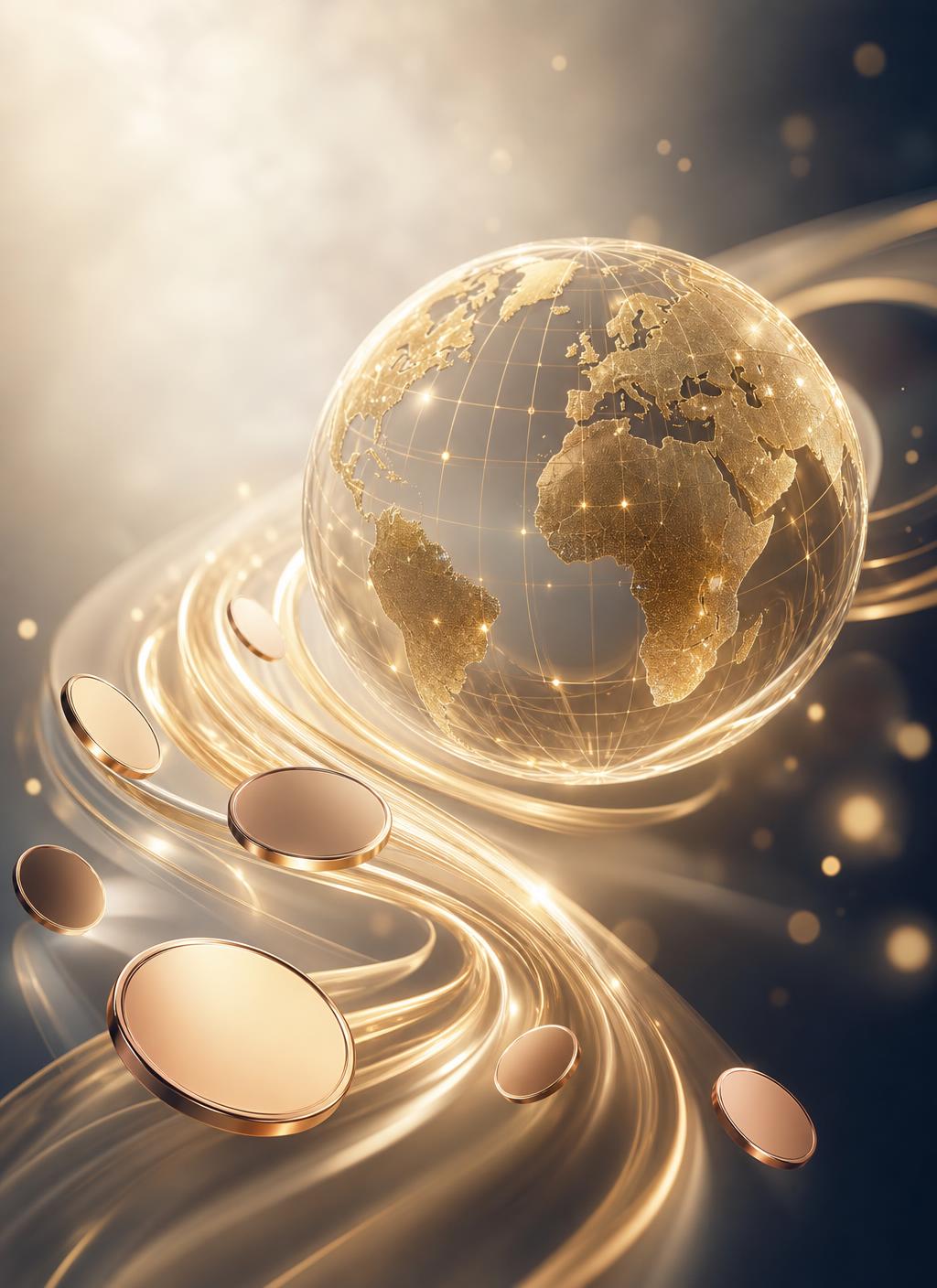 A luminous globe with flowing Global Dollars