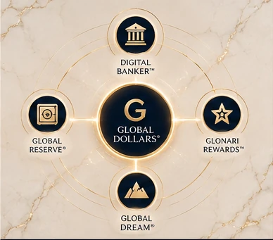 Global Dollars connected to Digital Banker, Global Reserve, Global Dream and Glonari Rewards